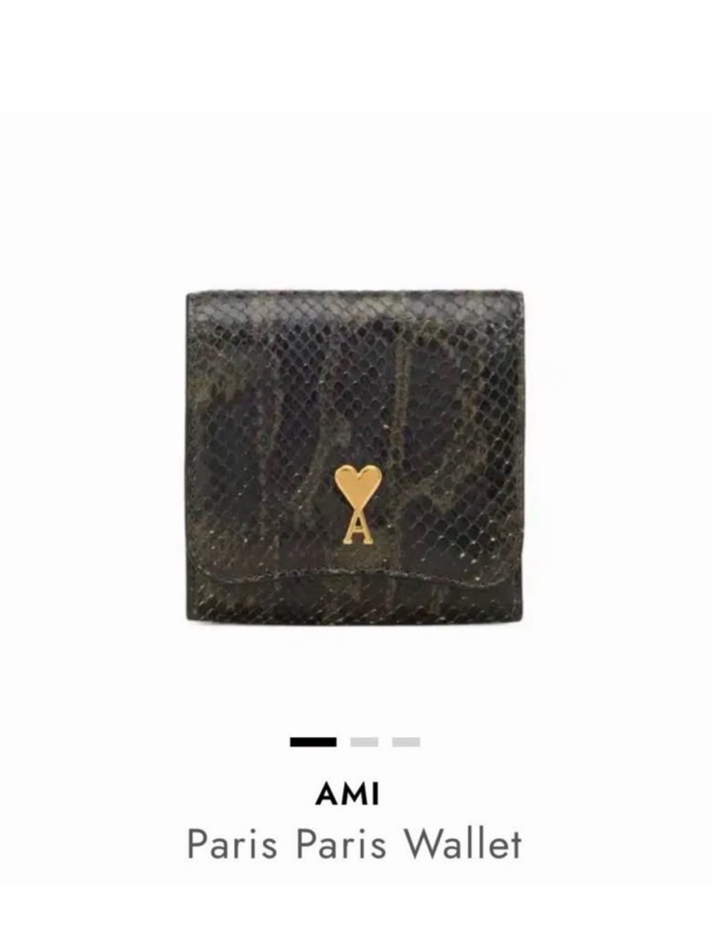 Ami Black Snakeskin-Effect Compact Wallet with Gold Heart-A Logo